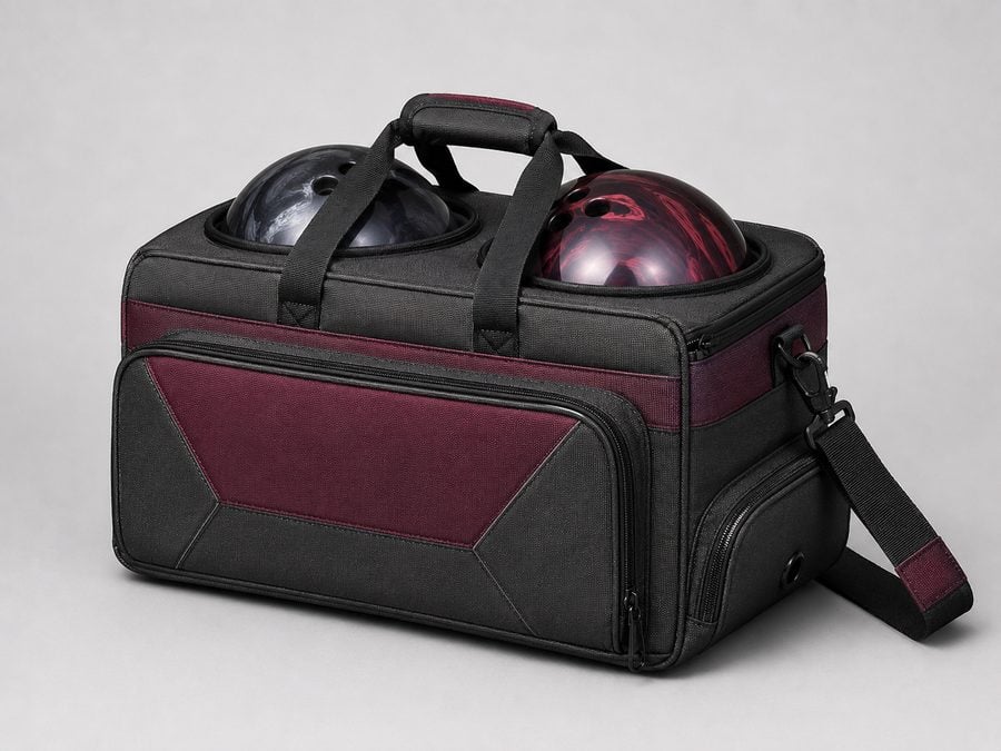 Custom printed double-ball bowling tote bag with shoe pocket