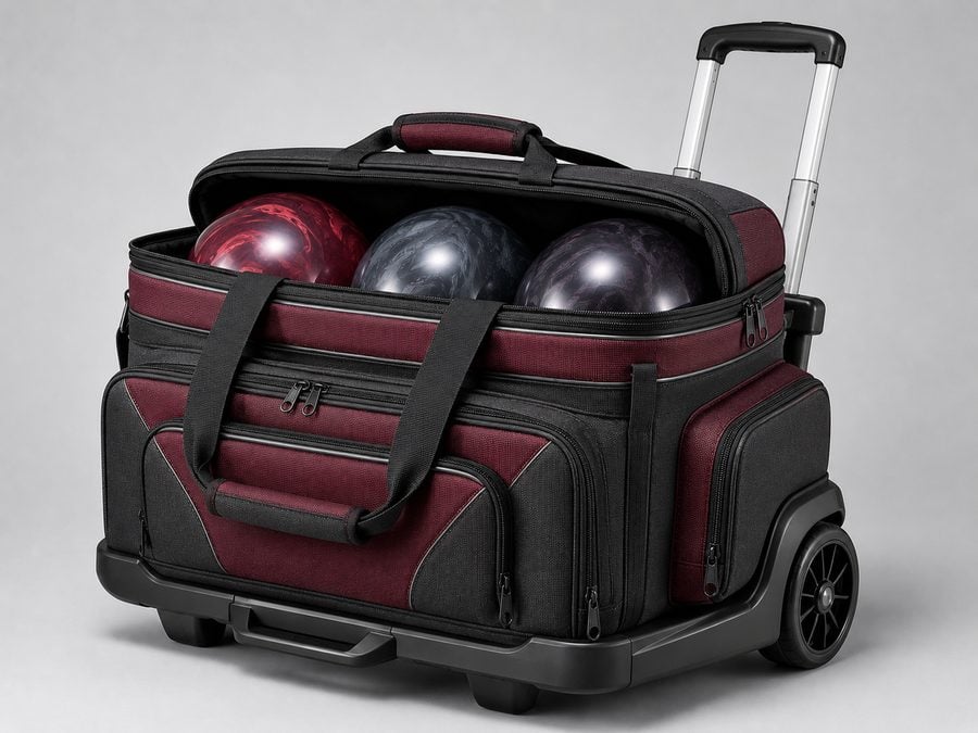 Custom printed six-ball heavy-duty bowling roller bag for pros and coaches