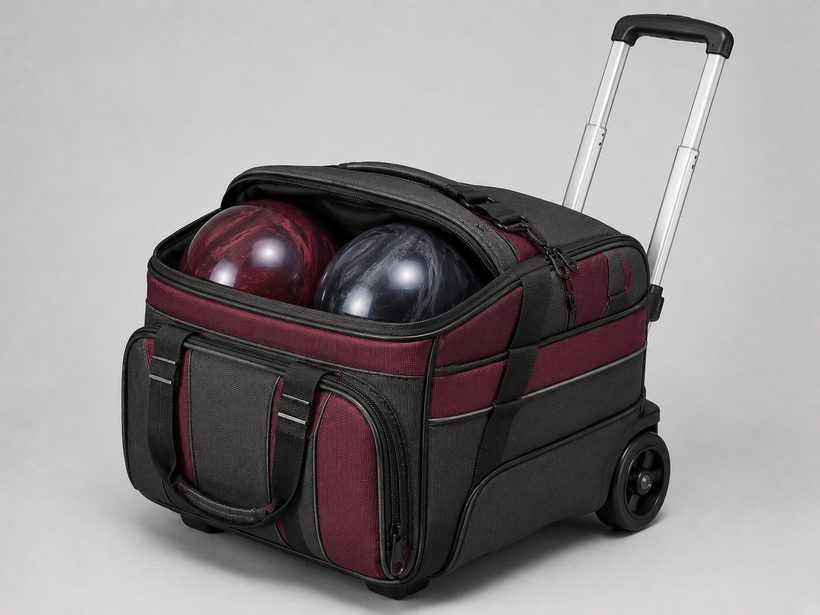 Custom printed double-ball bowling roller bag with retractable handle